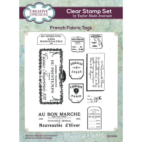 French Fabric Tags 6x8 Clear Stamp Set | Taylor Made Journals