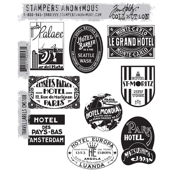 Travel Labels Cling Stamp Set | Tim Holtz