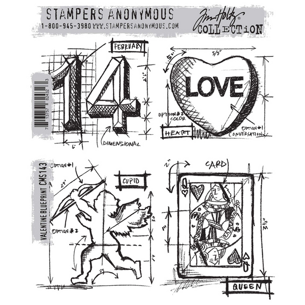 Valentine Blueprint Cling Stamp Set | Tim Holtz