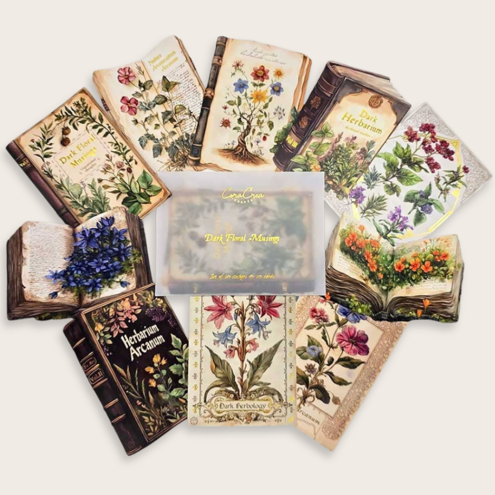 CoraCreaCrafts Dark Floral Musings Card & Sticker Set
