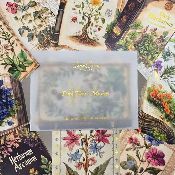 CoraCreaCrafts Dark Floral Musings Card & Sticker Set