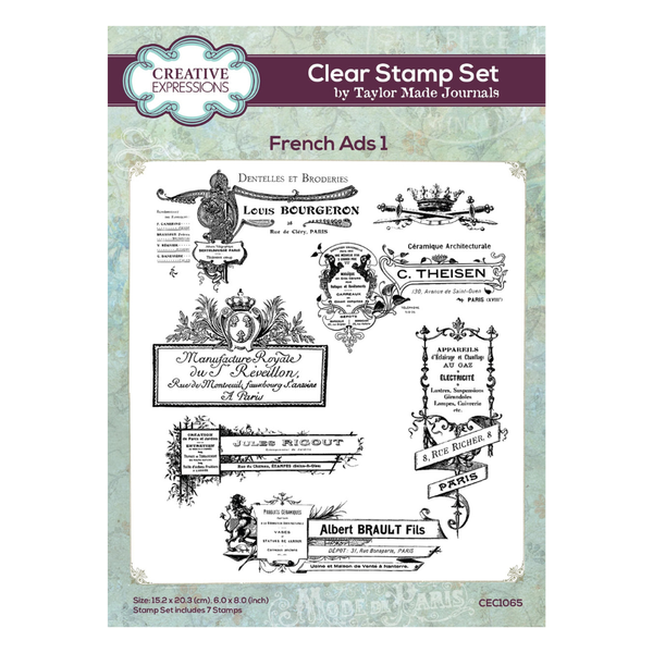 French Ads 1 6x8 Clear Stamp Set | Taylor Made Journals