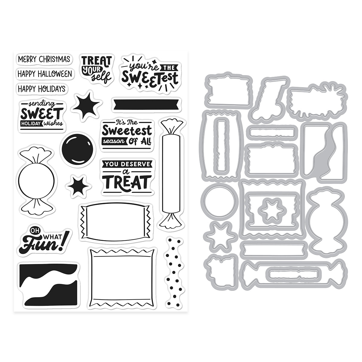 Candy Wrappers Stamp & Cut by Carly Tee — product contents