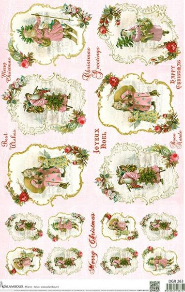 Pink Christmas Vintage Santas Rice Paper