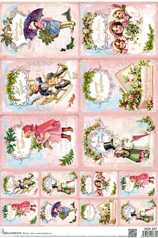 Pink Christmas Vintage Winter Kids Rice Paper