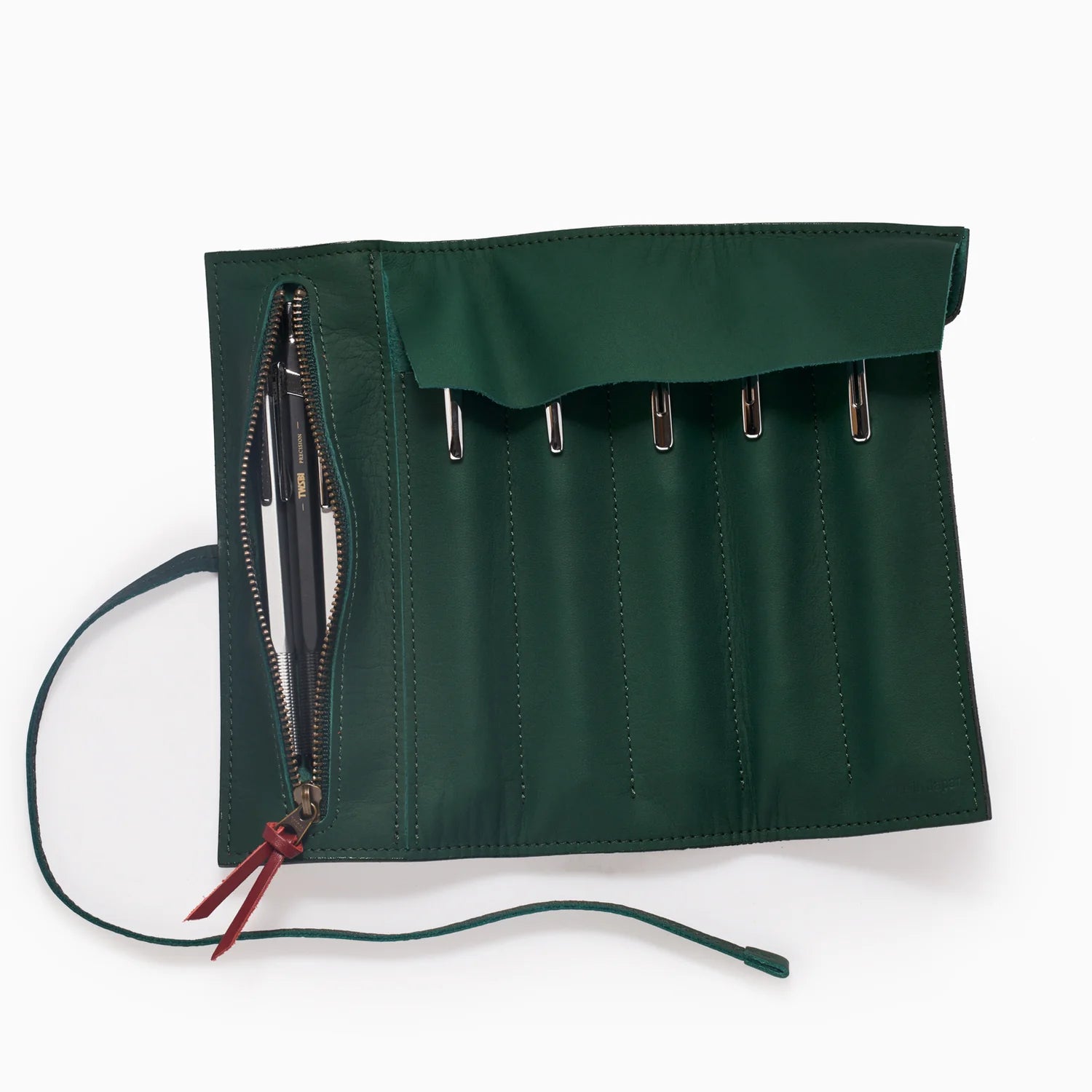 Forest Green Leather Pen Roll