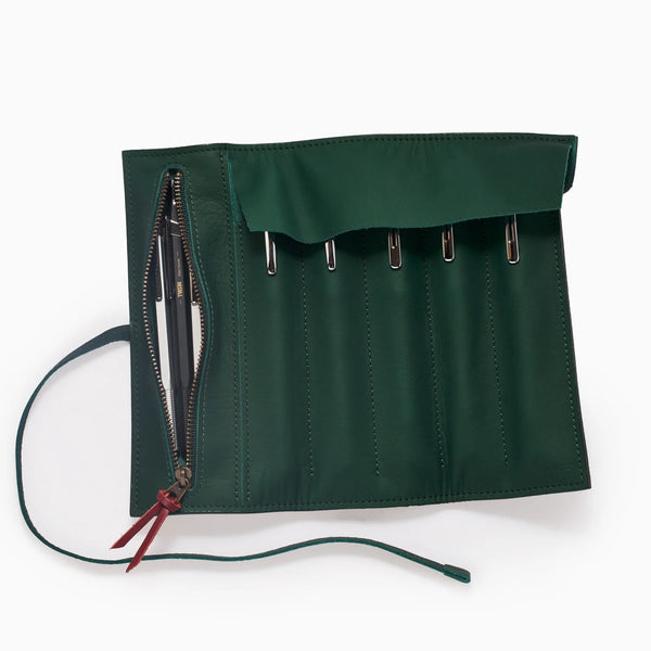 Forest Green Leather Pen Roll