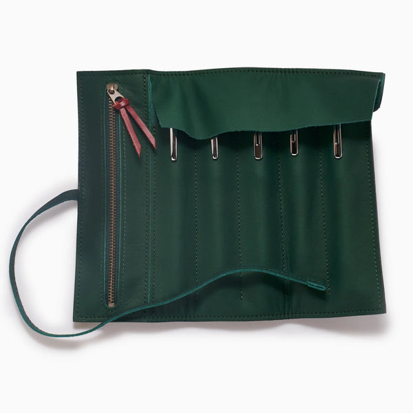 Forest Green Leather Pen Roll