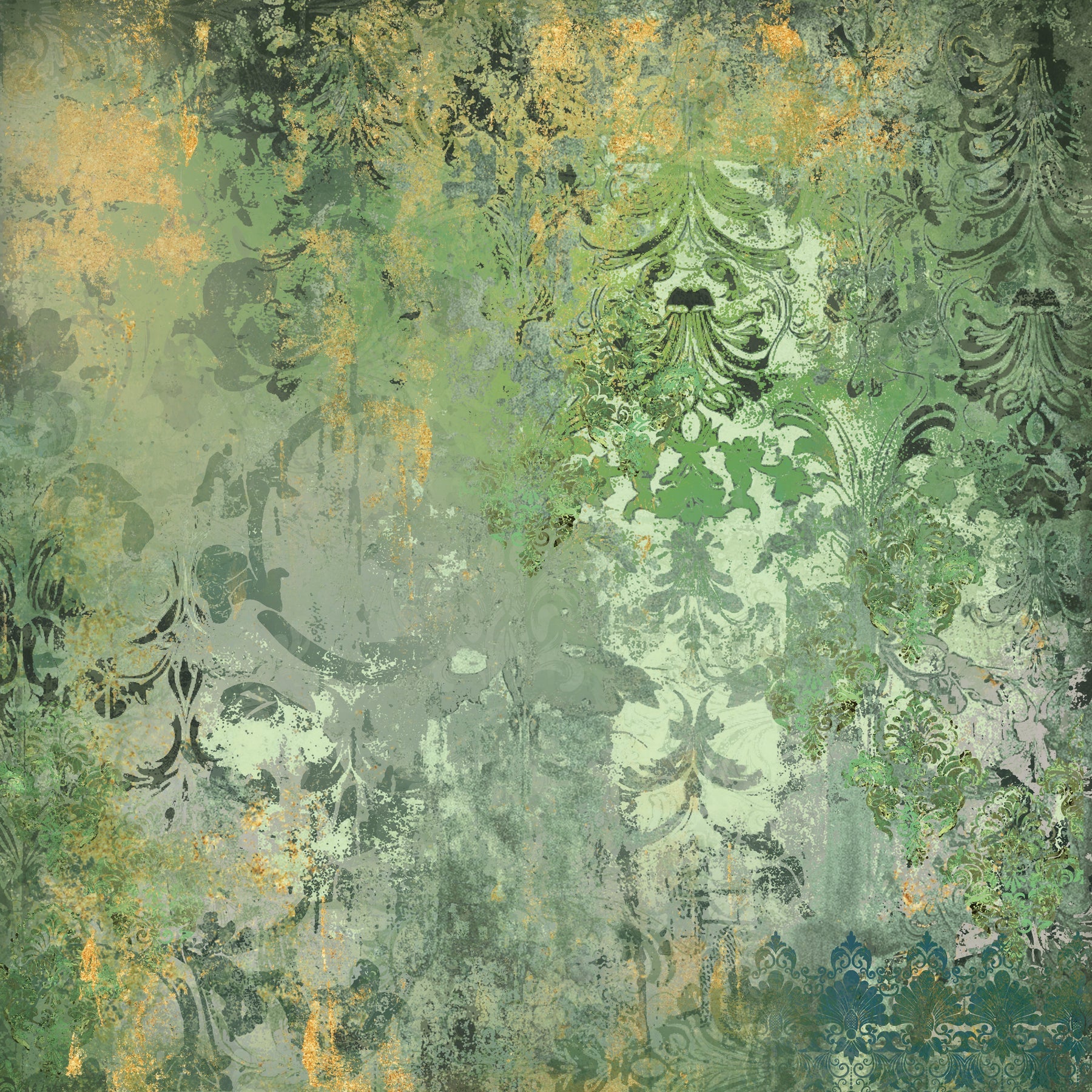 Light Distressed Damask 12x12 Gold Foil Paper Pad