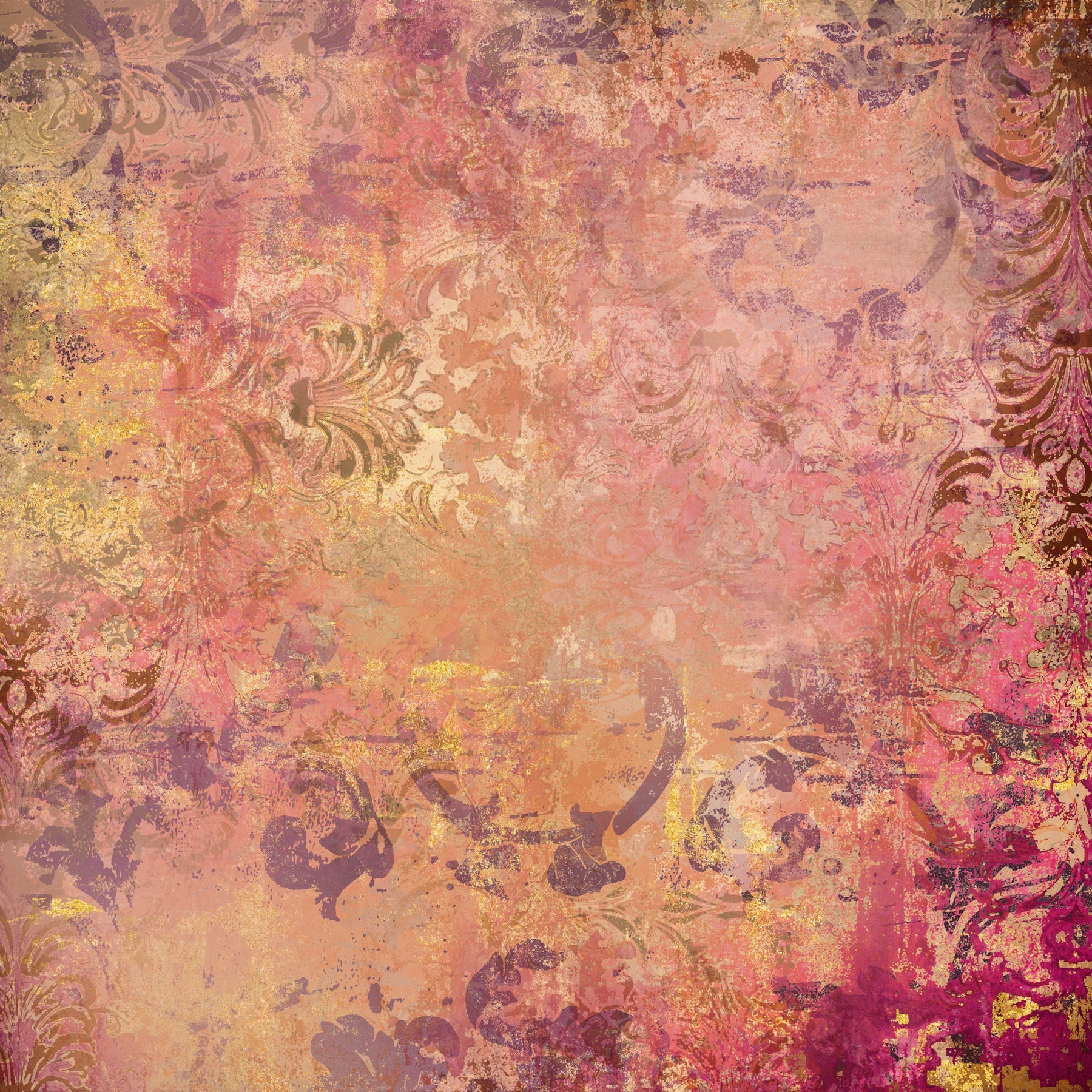 Light Distressed Damask 12x12 Gold Foil Paper Pad