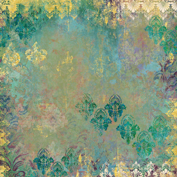 Light Distressed Damask 12x12 Gold Foil Paper Pad