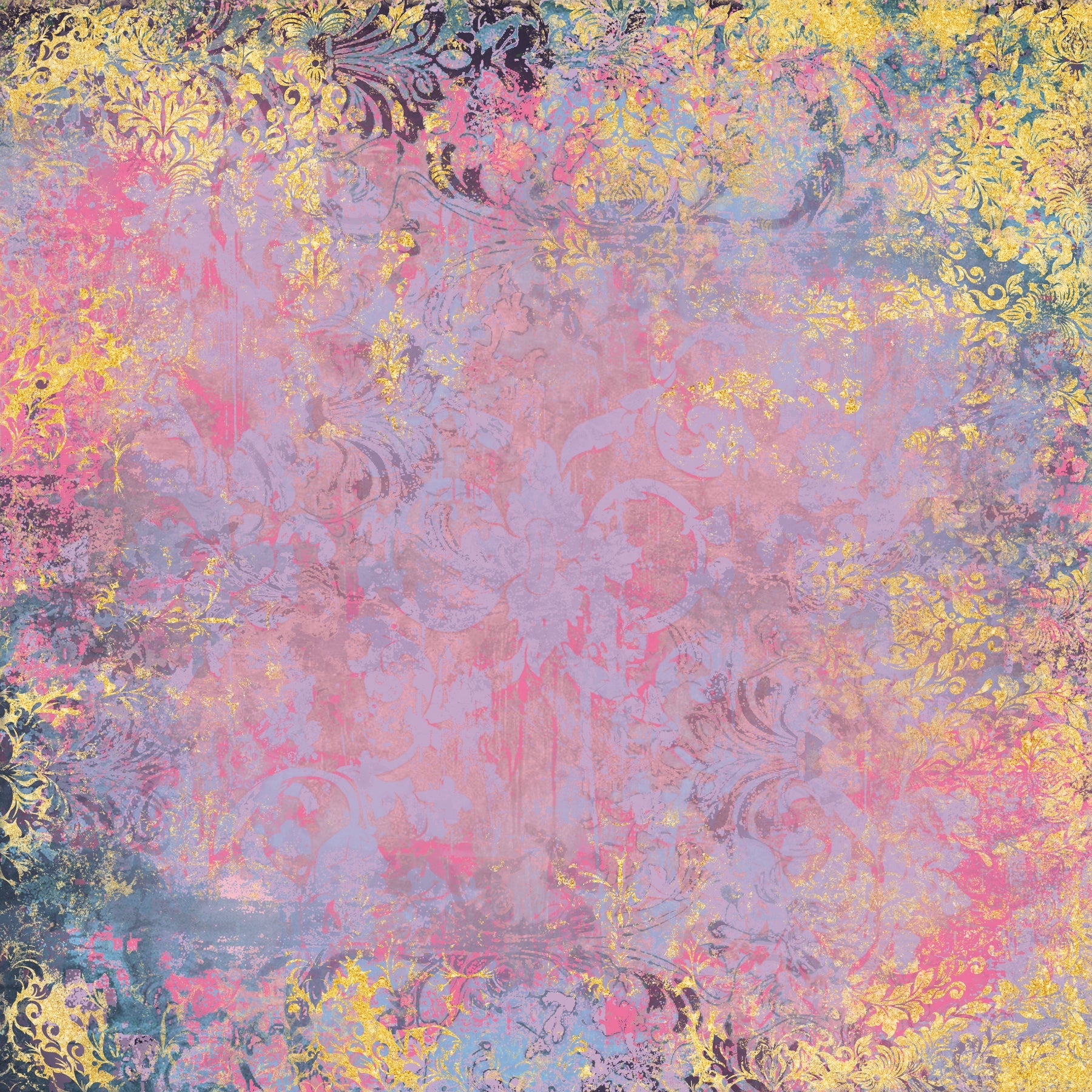 Light Distressed Damask 12x12 Gold Foil Paper Pad