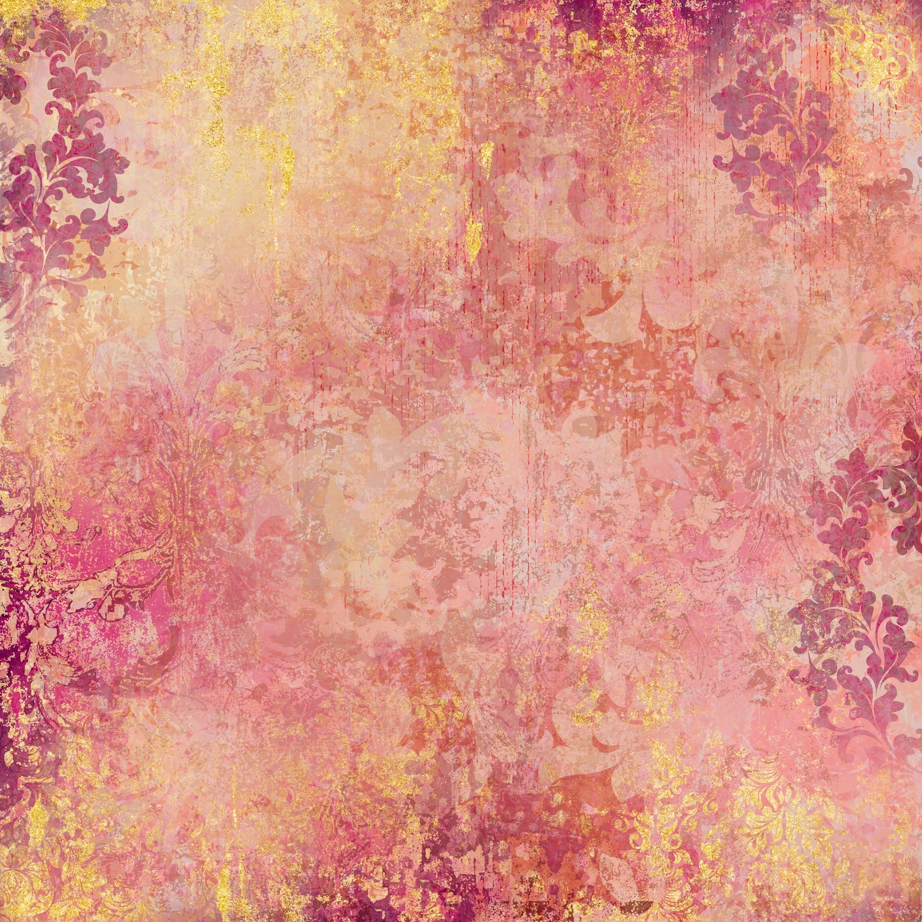 Light Distressed Damask 12x12 Gold Foil Paper Pad