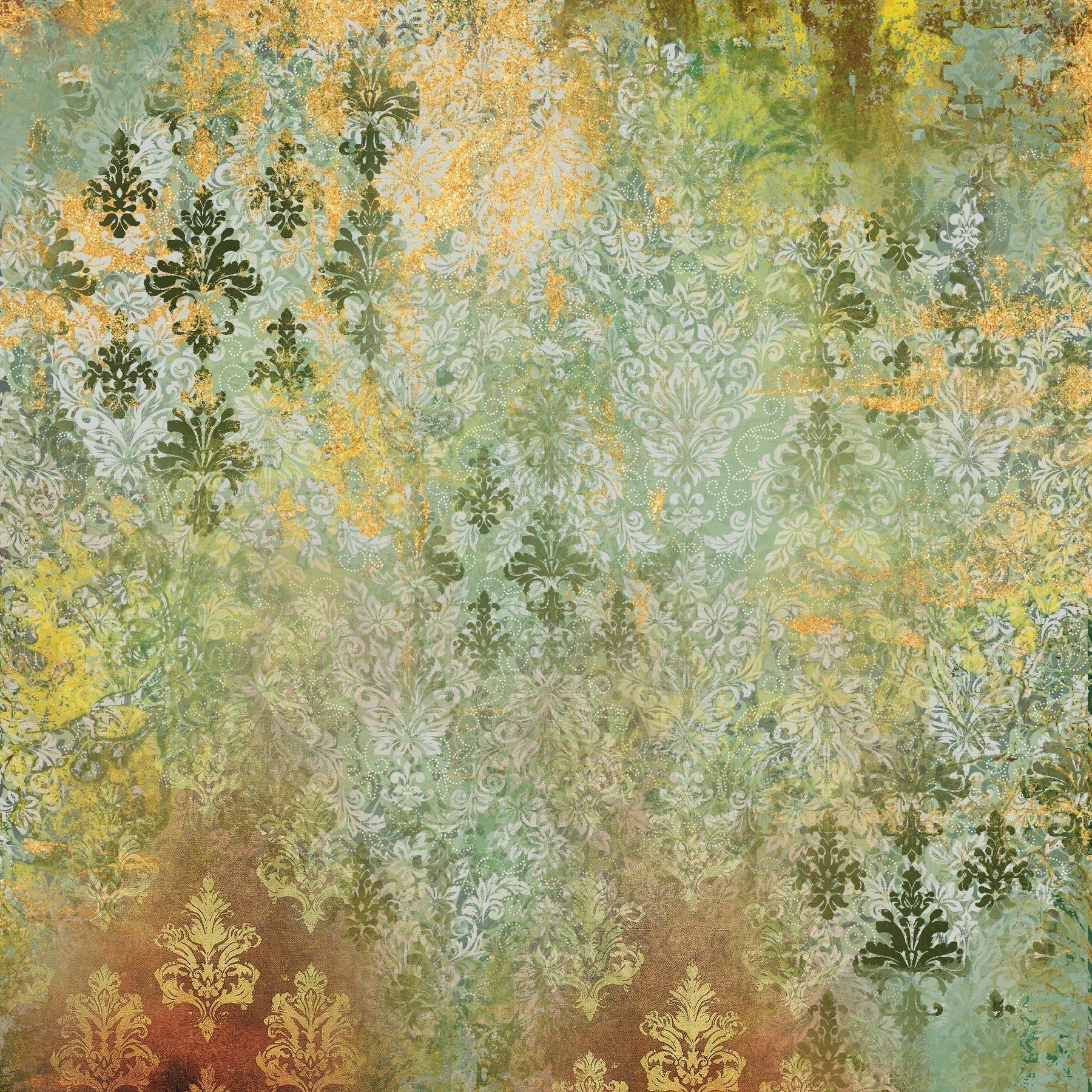 Light Distressed Damask 12x12 Gold Foil Paper Pad