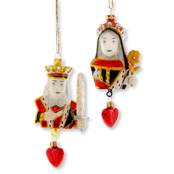 King & Queen of Hearts Blown Glass Ornaments