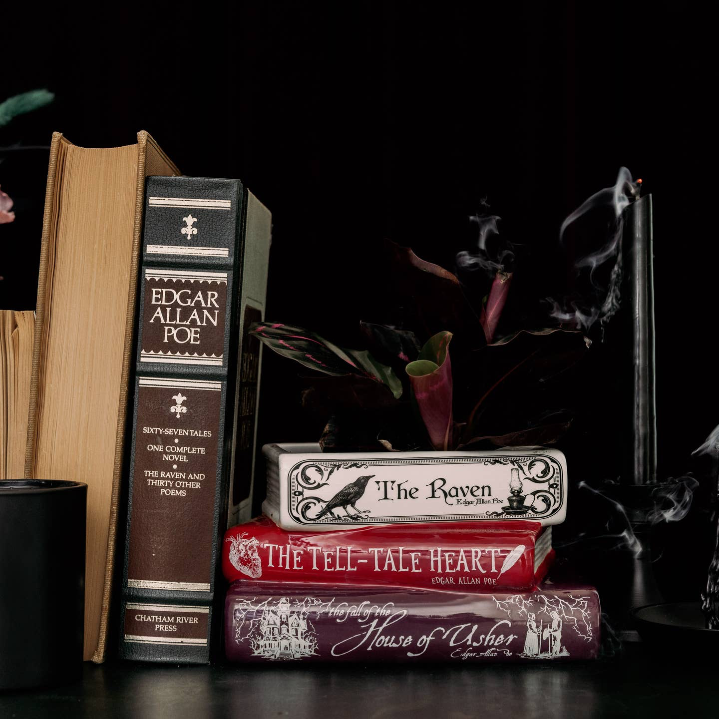 Edgar Allen Poe Stacked Book Planter