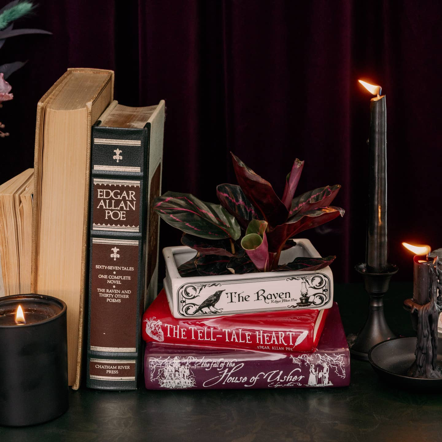Edgar Allen Poe Stacked Book Planter