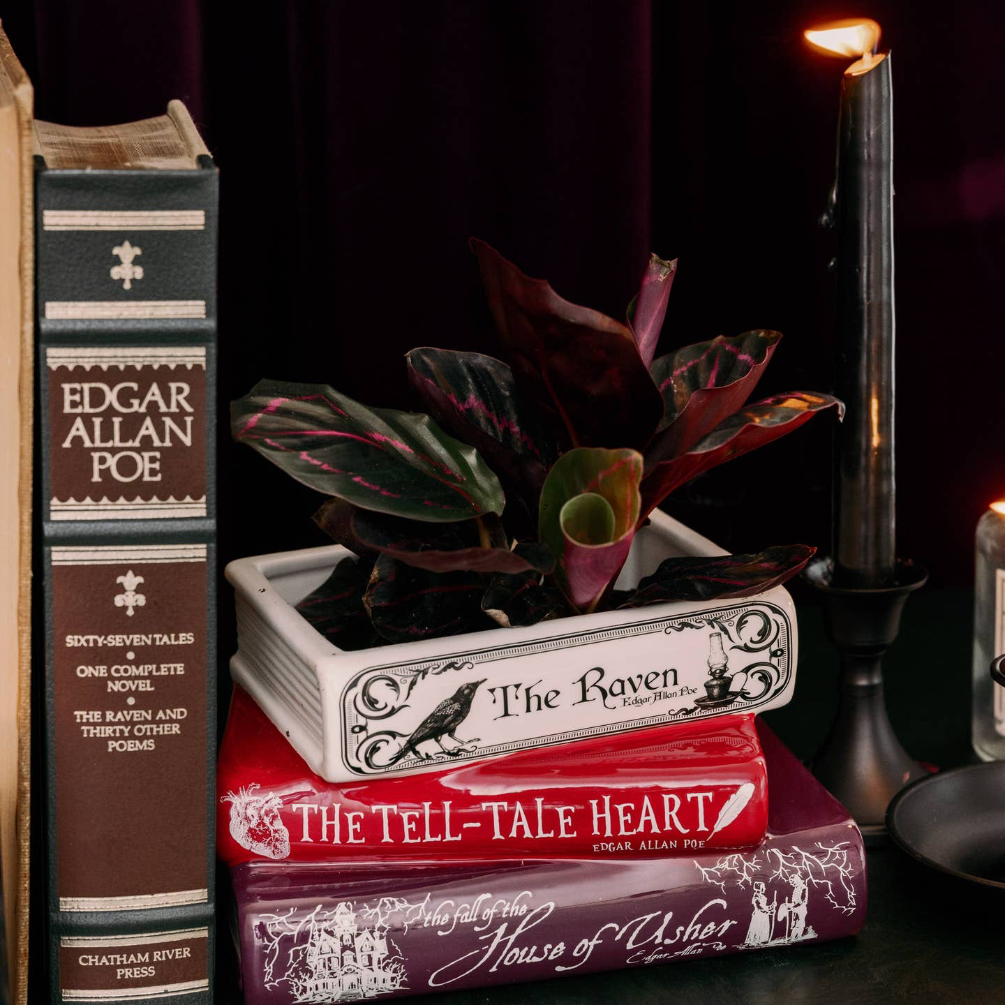 Edgar Allen Poe Stacked Book Planter