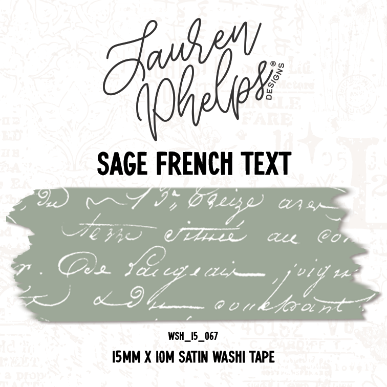 Sage French Text 15mm Washi