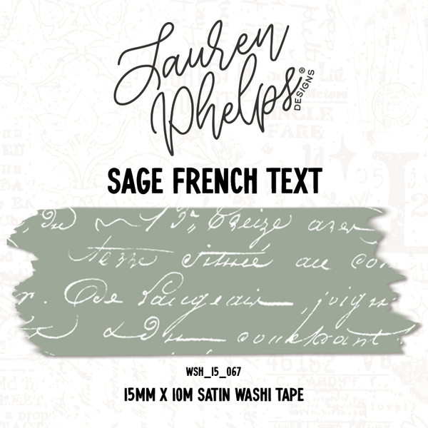 Sage French Text 15mm Washi