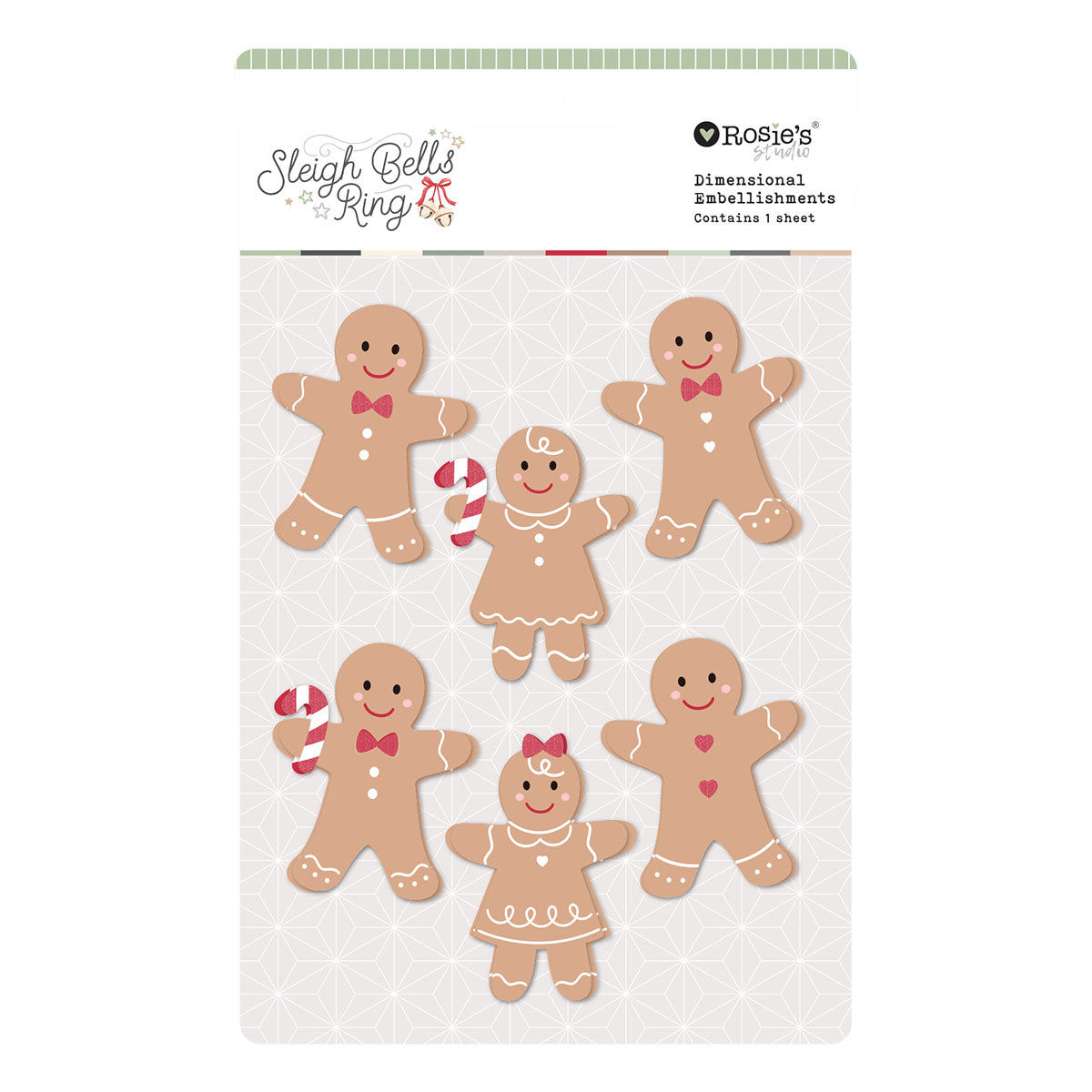 Sleigh Bells Ring Gingerbread Dimensional Acetate Stickers