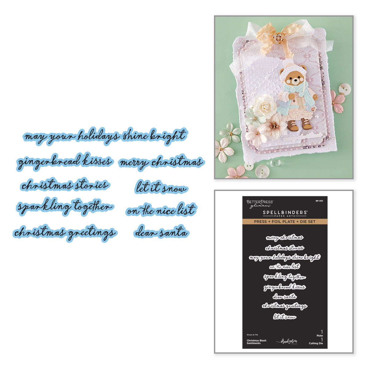 Christmas Blush Sentiments Press & Foil Plate + Die Set | Frank Garcia