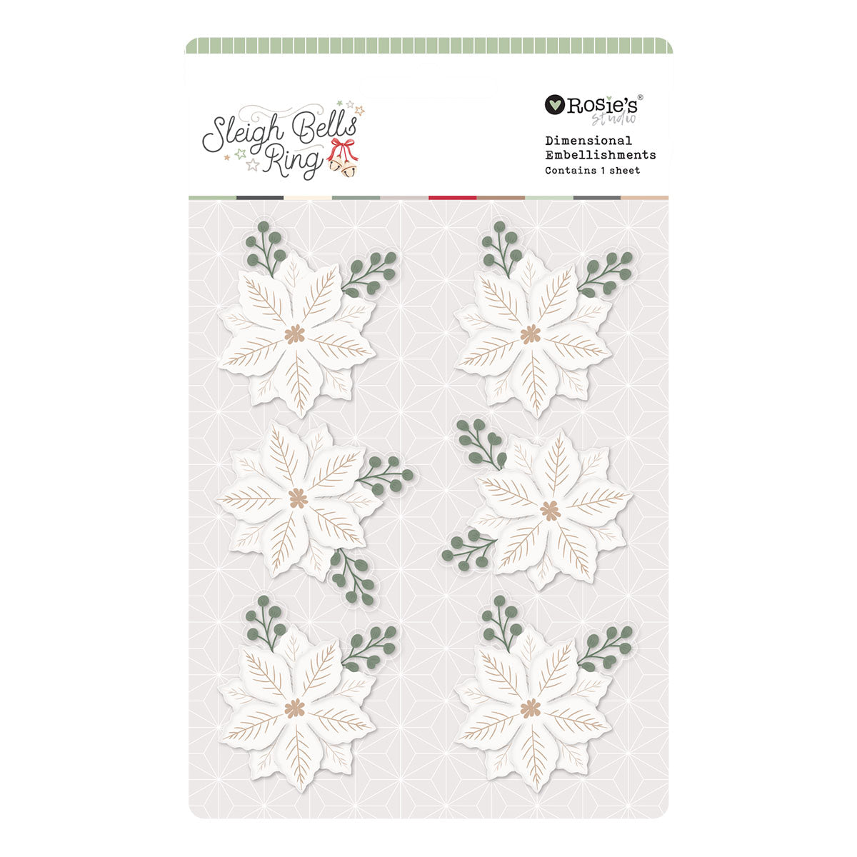 Sleigh Bells Ring Gold Poinsettias Dimensional Acetate Stickers