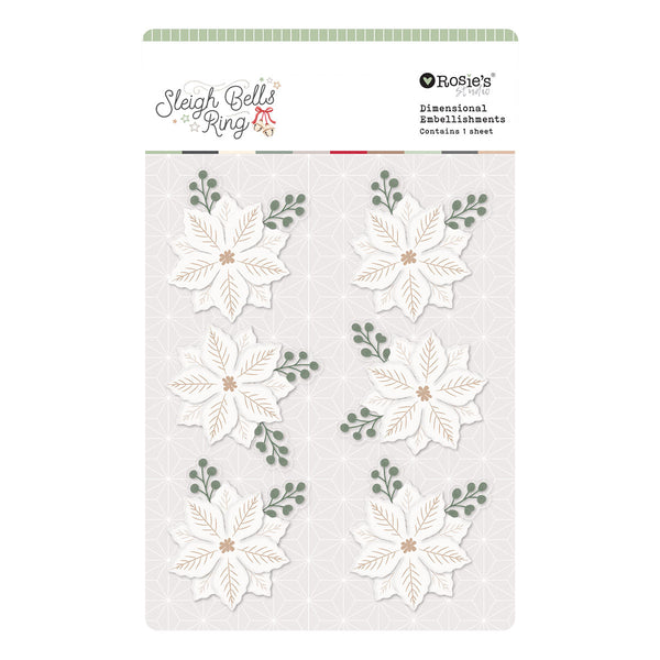 Sleigh Bells Ring Gold Poinsettias Dimensional Acetate Stickers