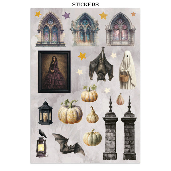 Halloween Junk Journal Book | Backgrounds, Stickers, and Cut-outs