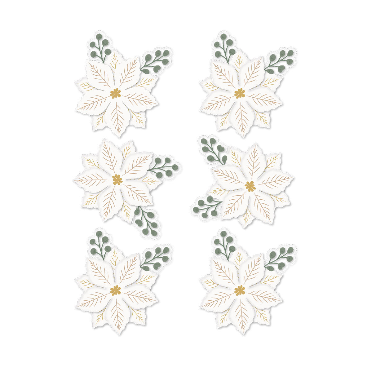 Sleigh Bells Ring Gold Poinsettias Dimensional Acetate Stickers