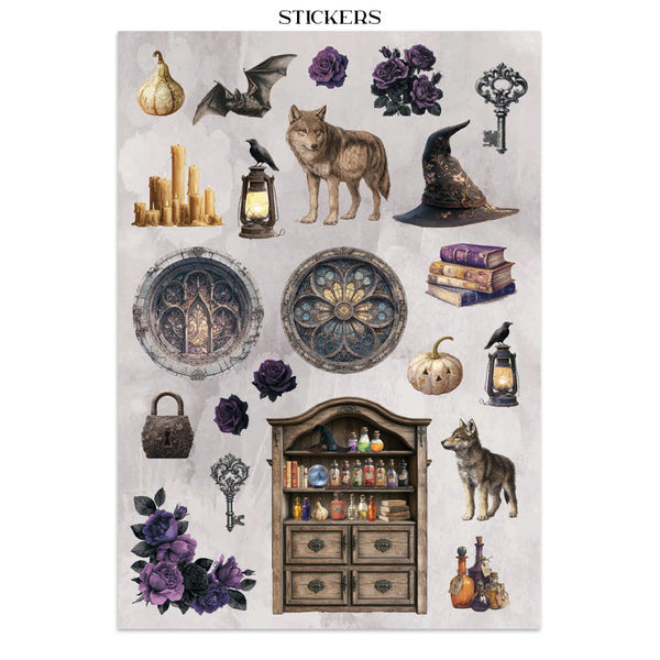 Halloween Junk Journal Book | Backgrounds, Stickers, and Cut-outs