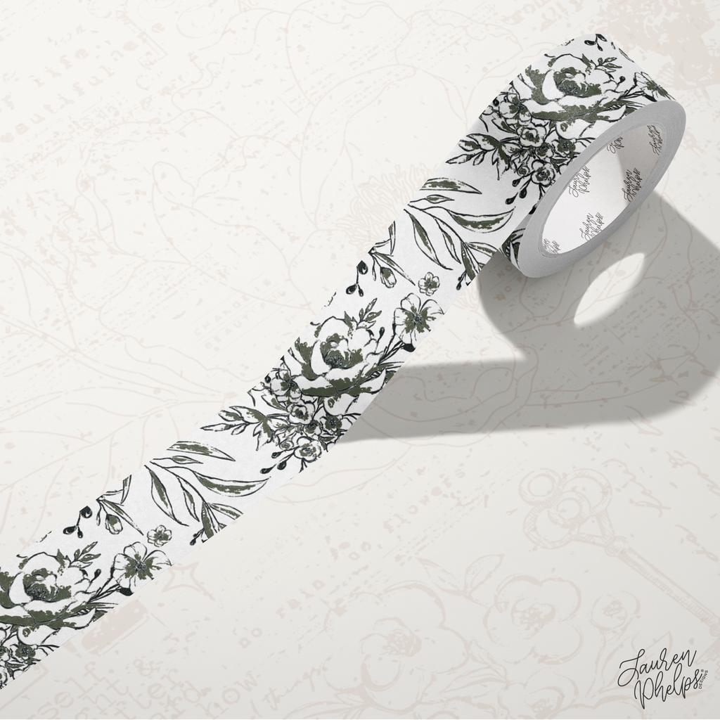 Olive Floral Bloom 15mm Washi
