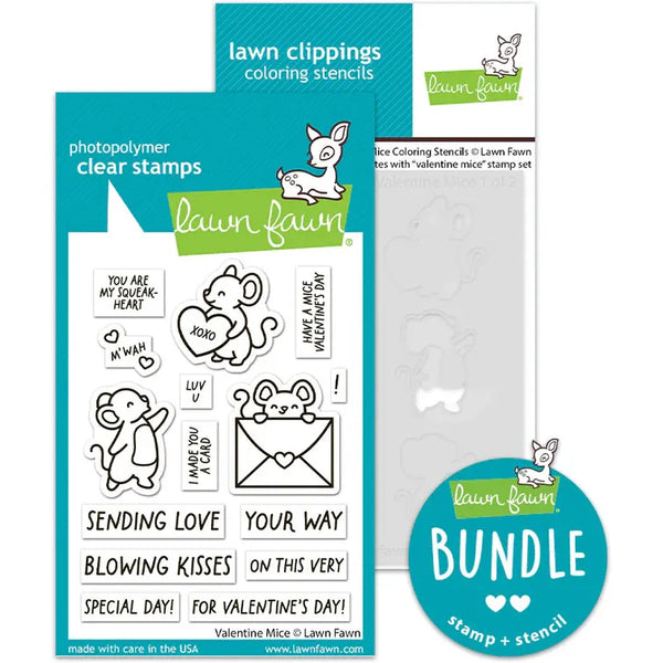 Valentine Mice Stamp + Coloring Stencil Bundle