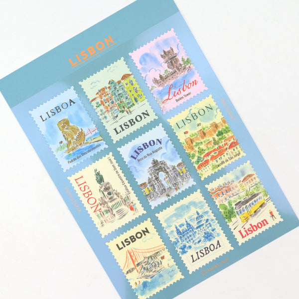 Collection of Lisbon-themed stamp stickers
