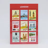 Collection of London-themed stamps on a red card with 'London' text.
