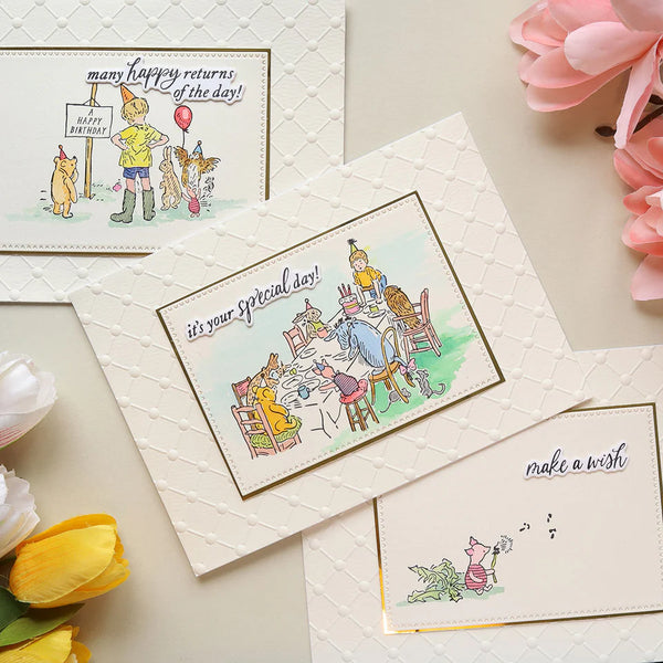 A Very Happy Birthday Sentiments Press Plates + Die Set | Classic Pooh Birthday Collection
