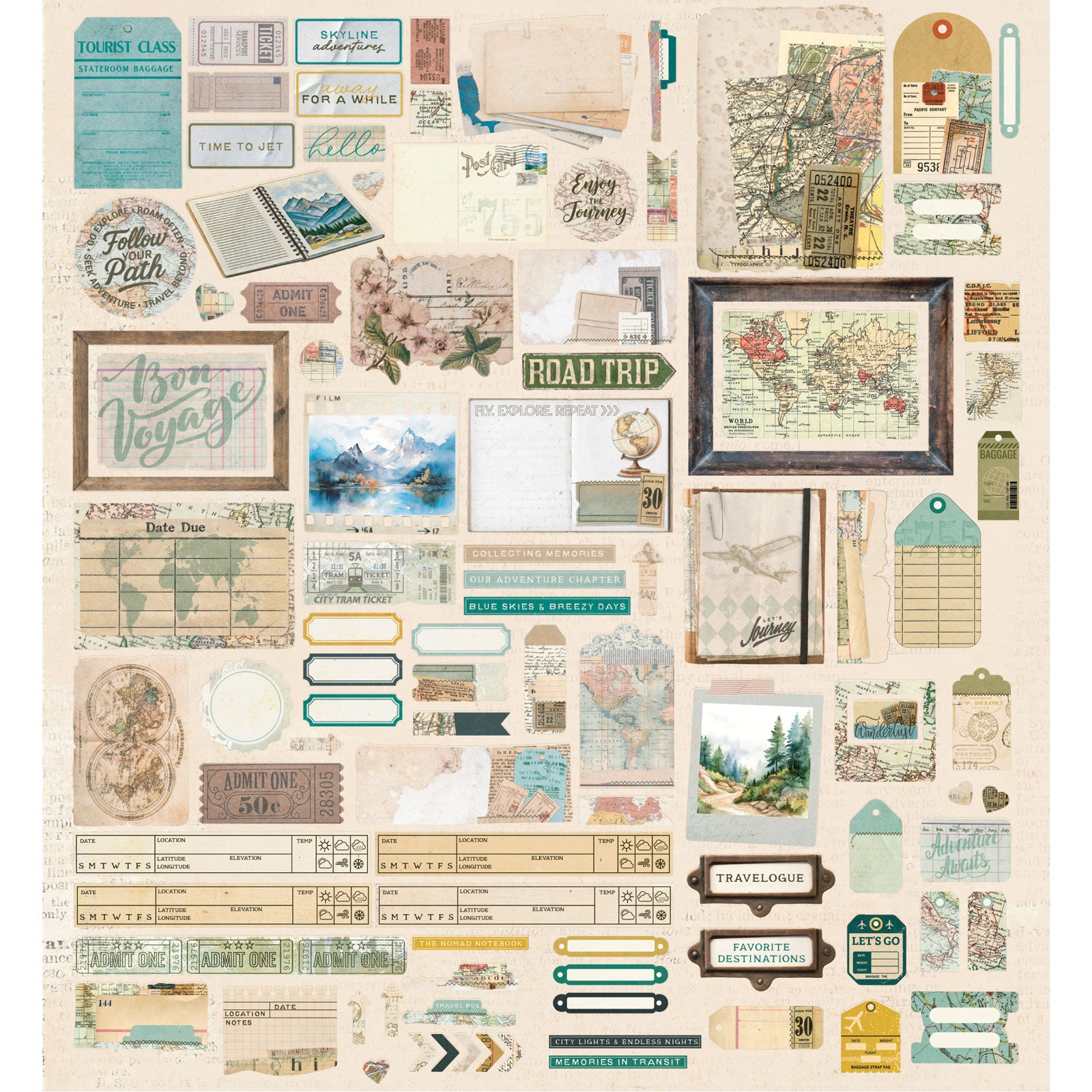 Travel Diaries Die-Cut Ephemera Set
