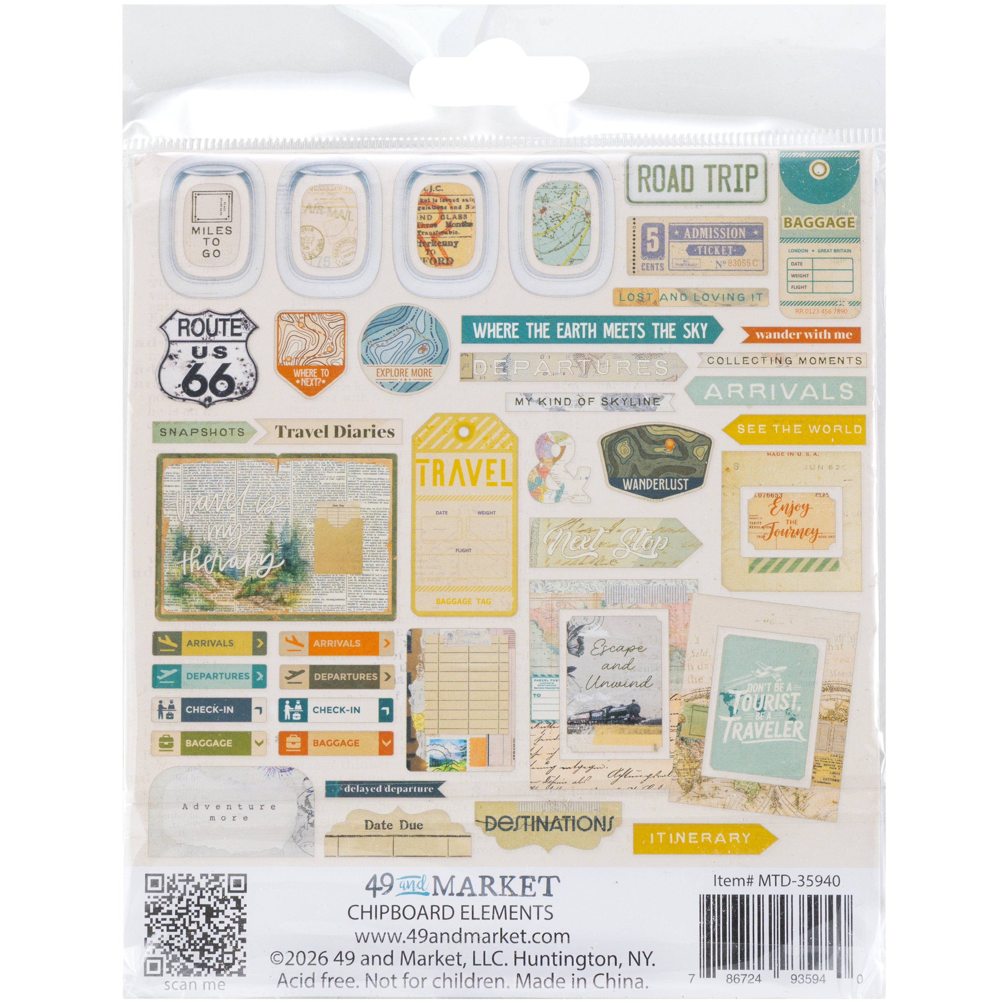 Travel Diaries Chipboard Elements