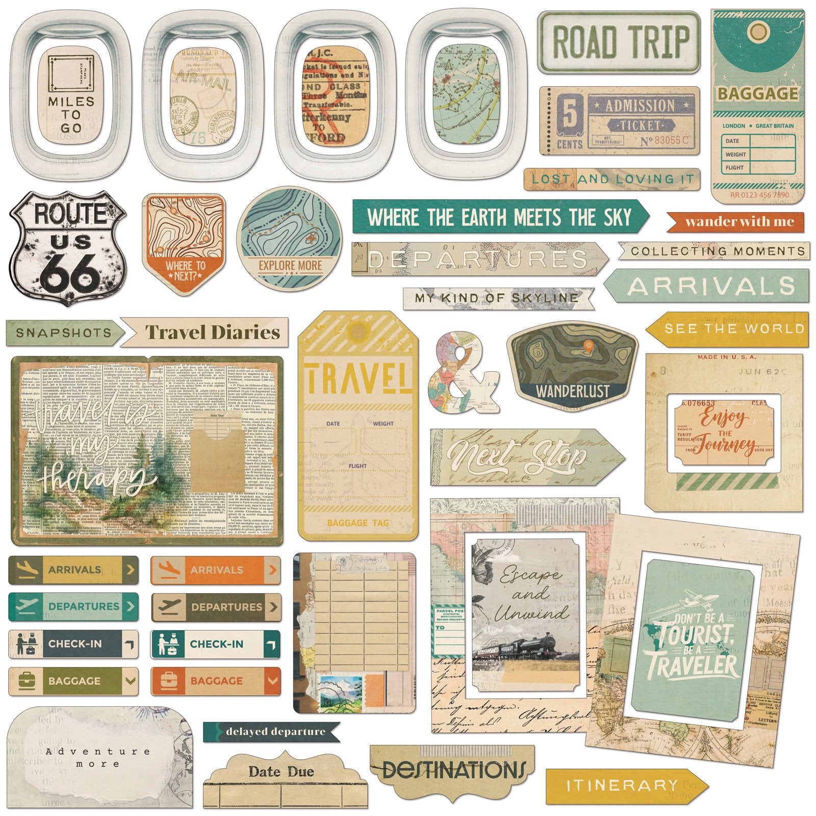 Travel Diaries Chipboard Elements