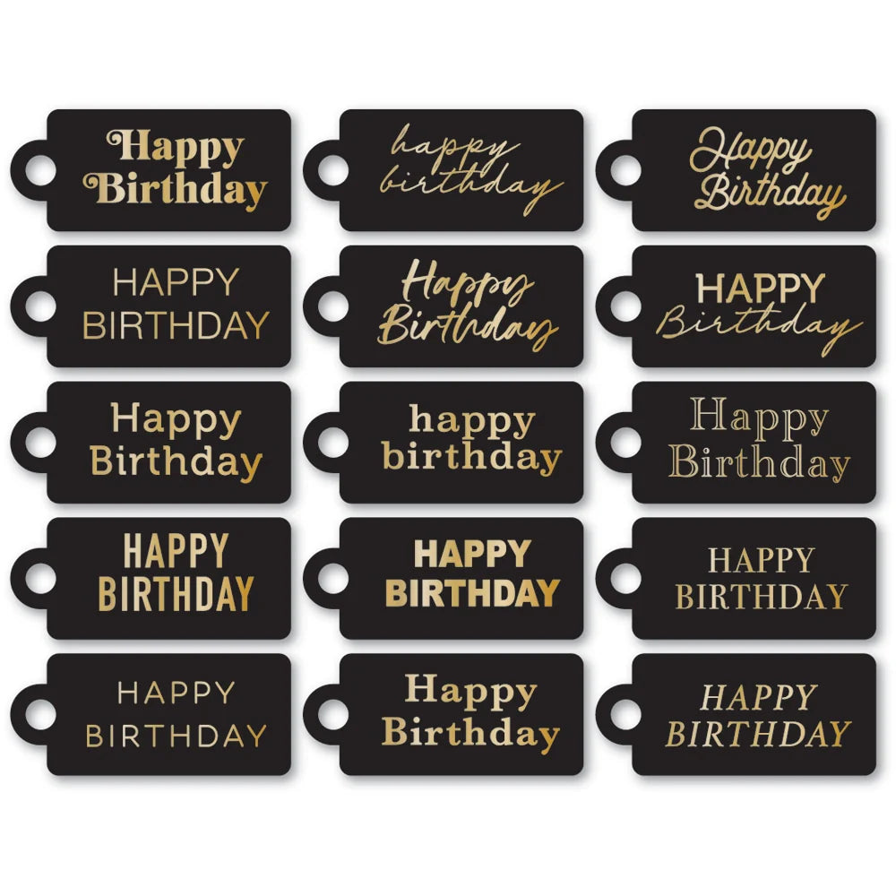 Happy Birthday Foil Greeting Black Tags