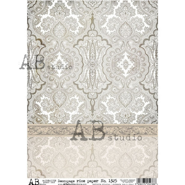 Neutral Beige Damask Pattern Pack A4 Rice Paper