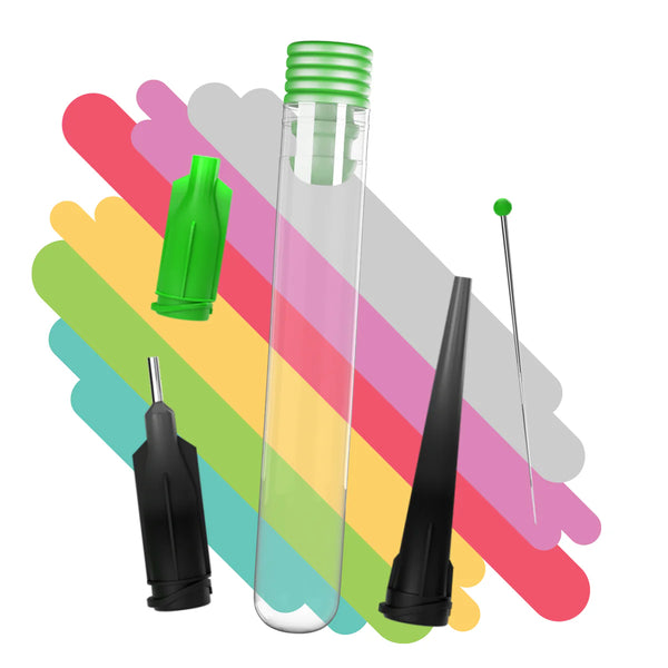 Set of glue tips and cleaning tools with colorful background