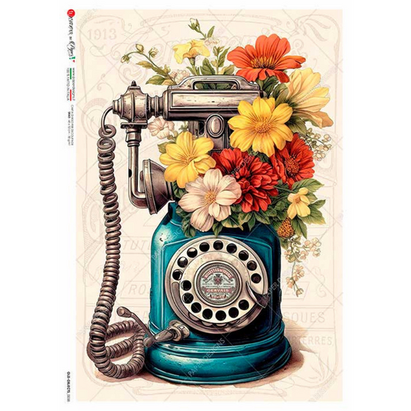 Old School Floral Telephone A4 Rice Paper