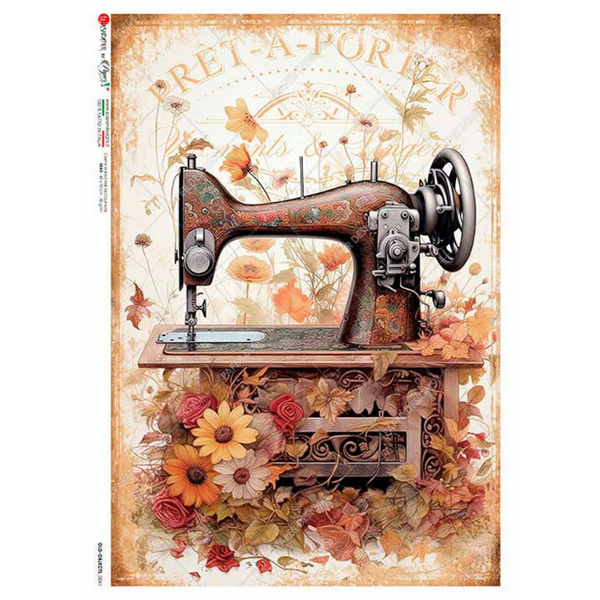 Old School Floral Sewing Machine A4 Rice Paper