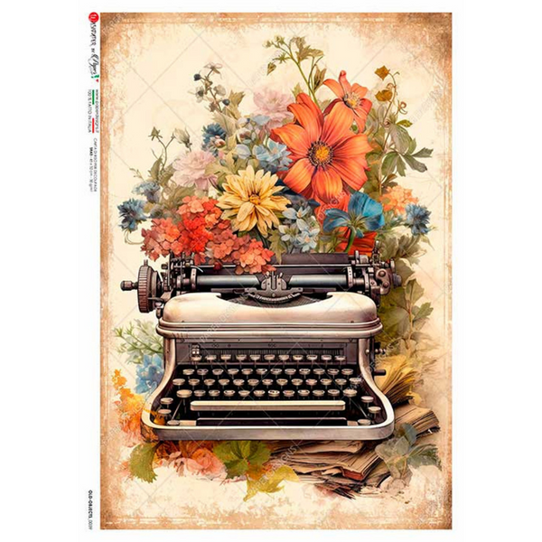 Old School Floral Typewriter A4 Rice Paper