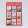 Collection of Paris-themed stamps on a pink card with 'PARIS' text.