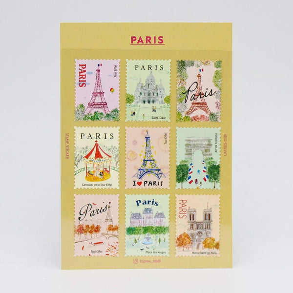 Travel Destinations Postage Stamp Sticker Sheets | L'après-midi