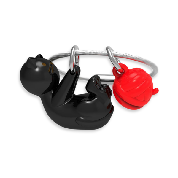 Playing Cat Metal Keychain