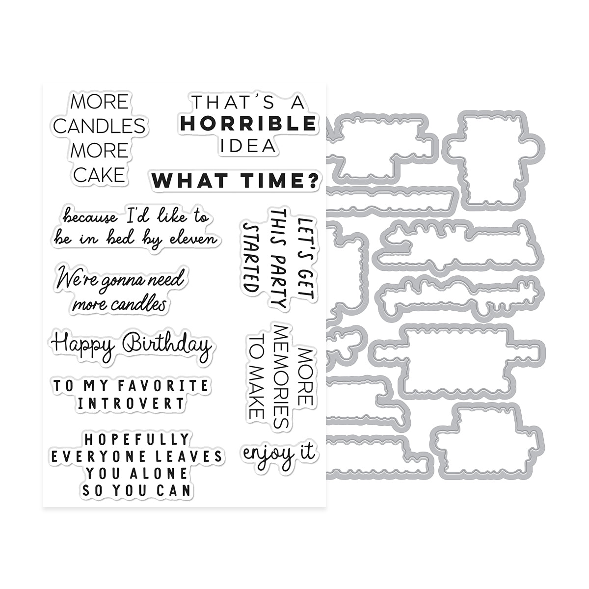 Birthdays Inside & Out Stamp & Cut — product contents