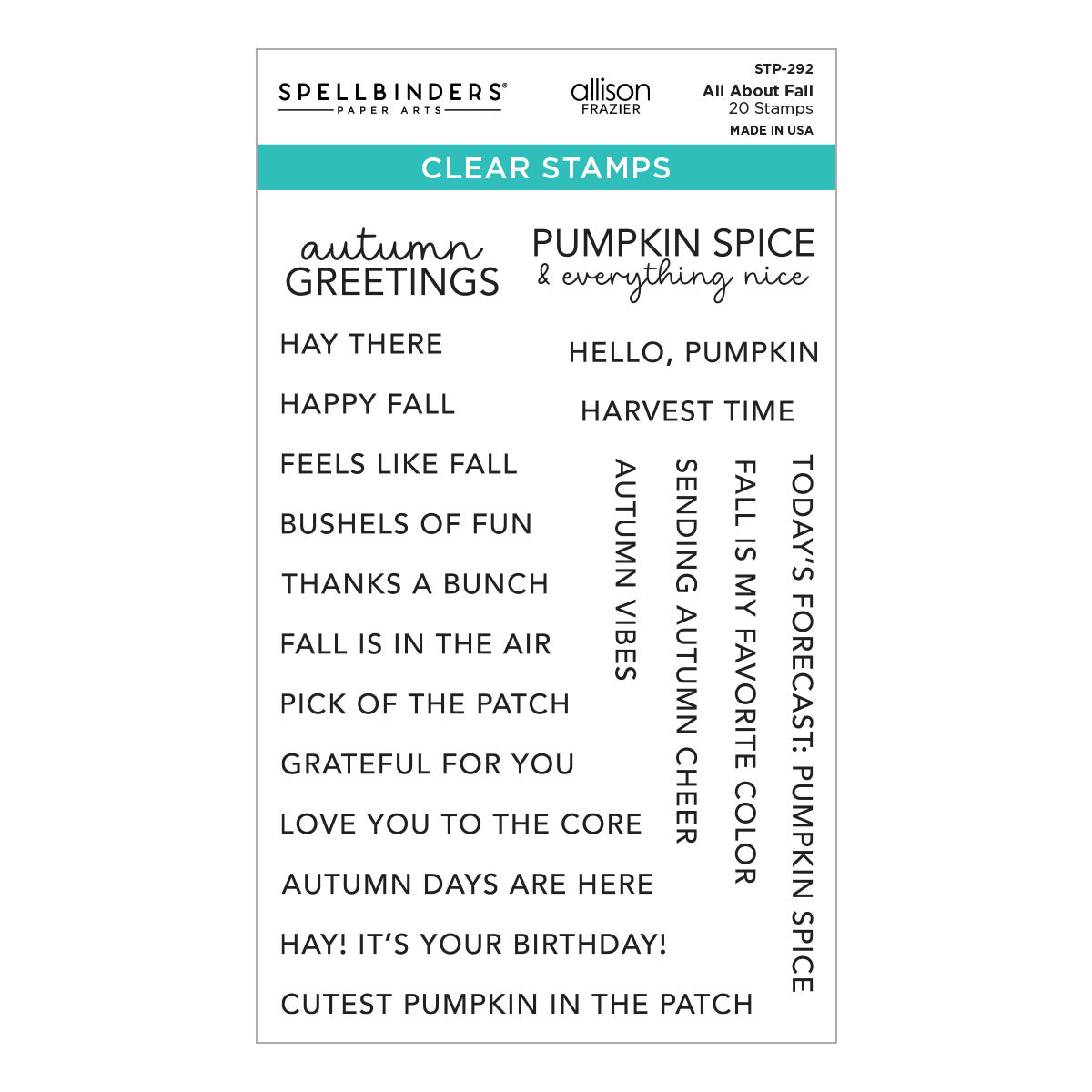 All About Fall Clear Stamp Set by Allison Frazier — product contents